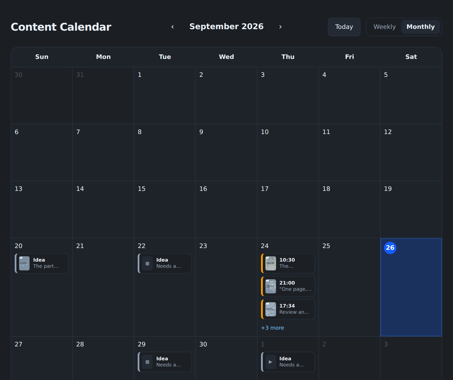 The Content Calendar's month view with posts colour-coded by status